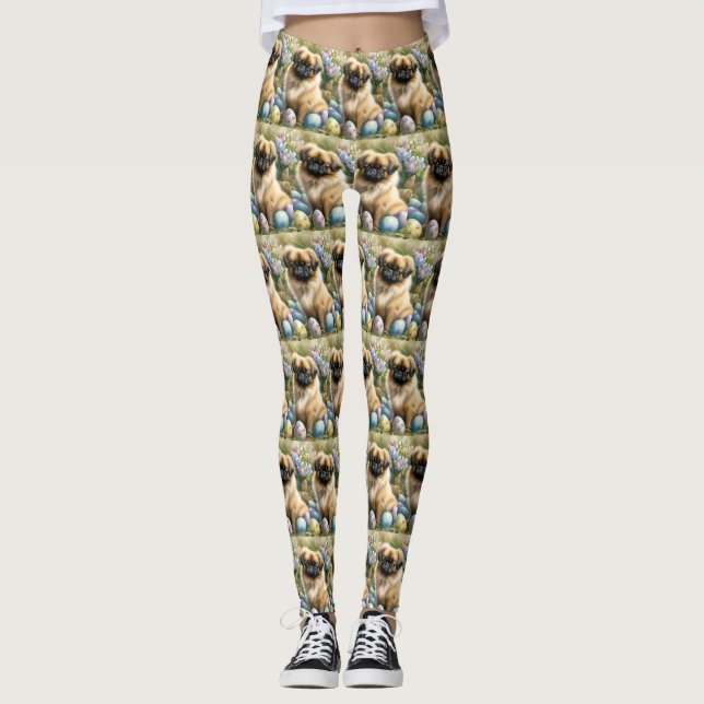 Pekingeserhund med påskägg Semester  Leggings (Framsida)