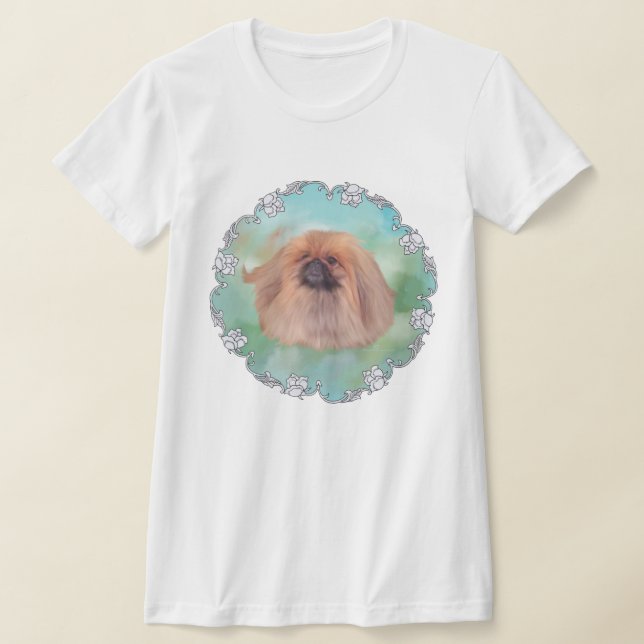 Pekingeserhund på akvamarin bakgrund t shirt (Laydown)