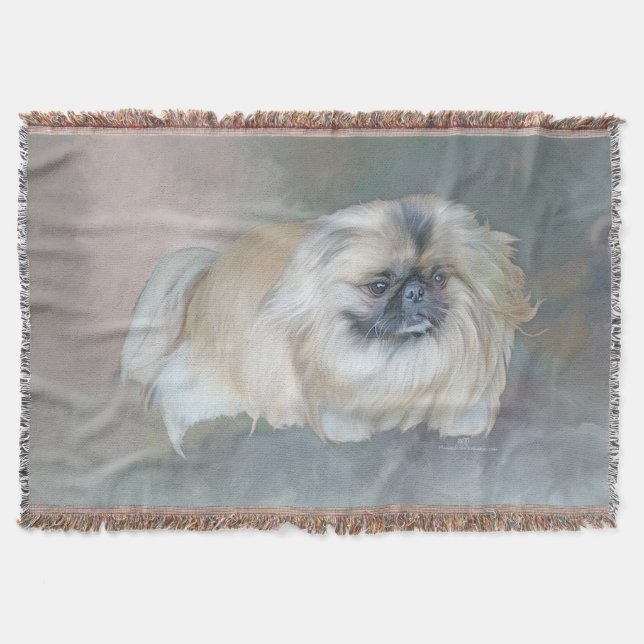 Pekingeserhund på Mörkbrun Bakgrund Filt (Framsidan)