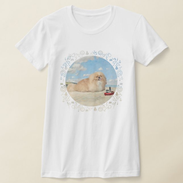Pekingeserhund vid havet t shirt (Laydown)