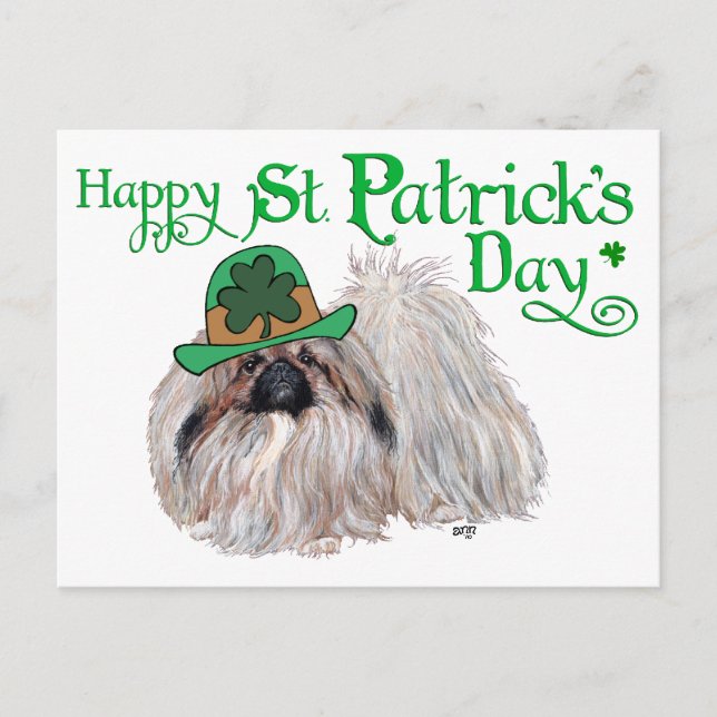 Pekingeserhundar firar St. Patrick's Day Vykort (Framsida)
