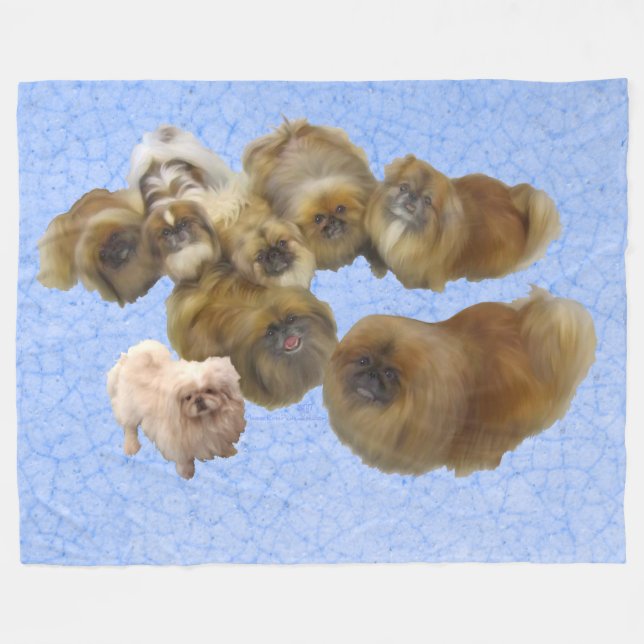 Pekingeserhundar på Blått Fleecefilt (Framsidan (Horisontell))