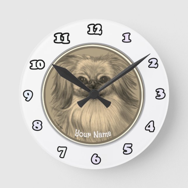 Pekingeserhundurklocka Rund Klocka (Framsida)