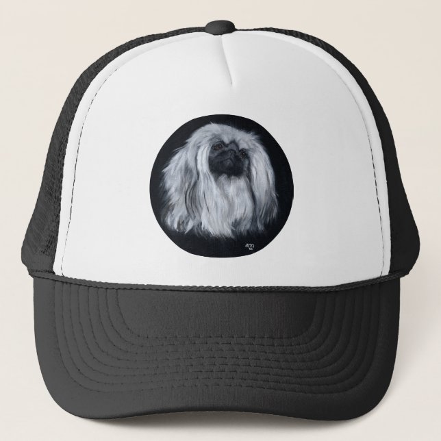 Pekingeserporträtt i svart och vitt keps (Framsida)