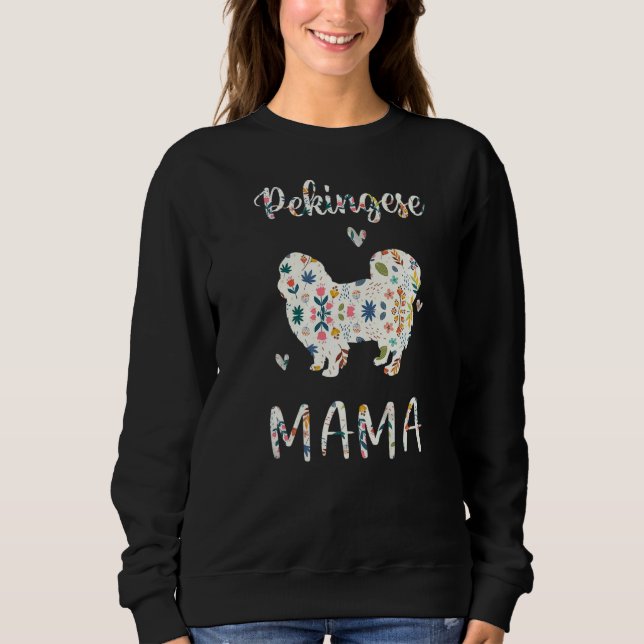 Pekingesisk Blommigt Hund Mamma Kärlek T Shirt (Framsida)
