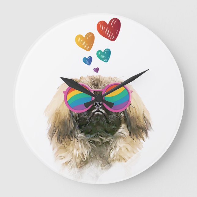 Pekingesisk Hund med hjärtans Alla hjärtans dag Stor Klocka (Framsida)
