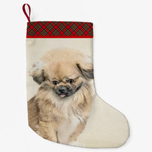 Pekingesisk målning - Cute Original Hund Art Liten Julstrumpa