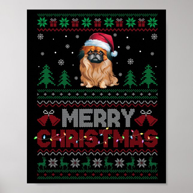 Pekingesiska Hundälskare Santa Hat Julgran Ligh Poster (Framsidan)