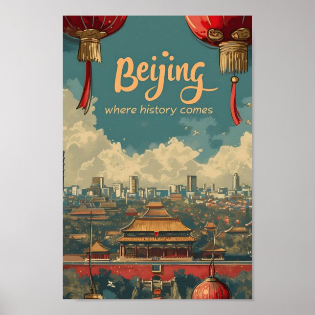Pekings Vintage China Art Travel Illustration Poster (Framsidan)
