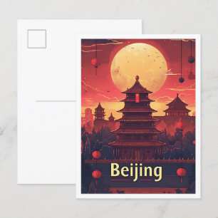 Pekings Vintage China Art Travel Illustration Vykort