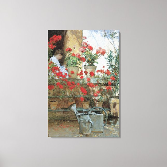 Pelargoner av Childe Hassam Canvastryck (Framsida)