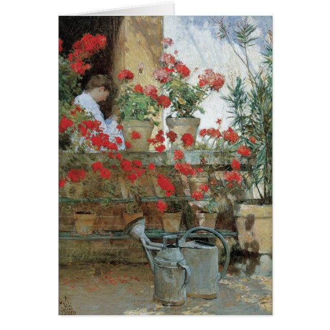 Pelargoner av Childe Hassam Hälsningskort (Framsidan)