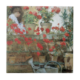 Pelargoner av Childe Hassam Kakelplatta