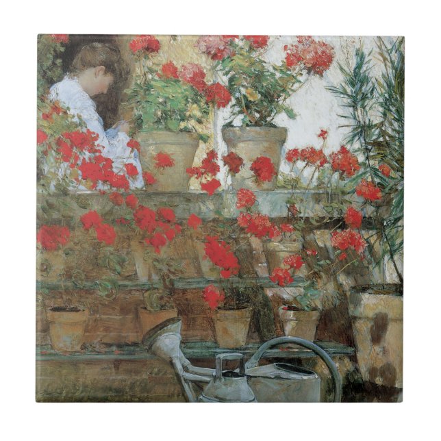 Pelargoner av Childe Hassam Kakelplatta (Framsidan)