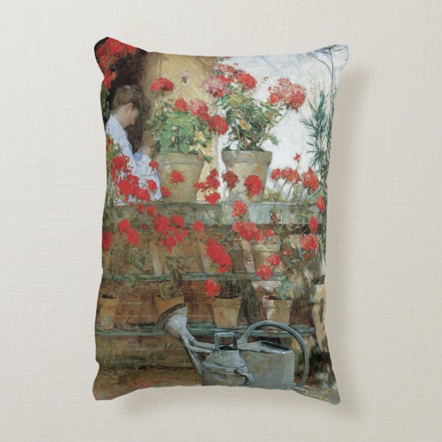Pelargoner av Childe Hassam Prydnadskudde (Baksidan(Vertikal))