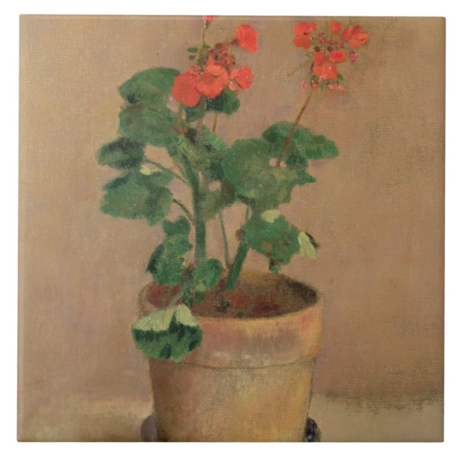 Pelargoner i en kruka, c.1905 (olja på kanfas) kakelplatta (Framsidan)