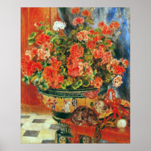 Pelargoner och katter av Pierre Renoir Poster