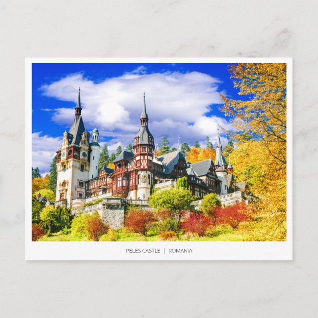 Peles Castle, Rumänien berömd, höstlandskap Helg Vykort (Framsida)