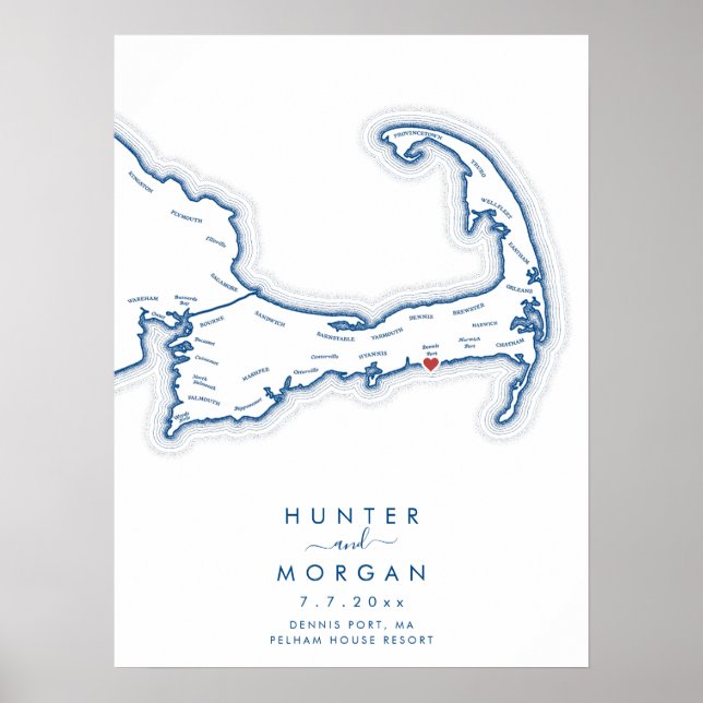 Pelham House Resort Bröllop Navy Gästbok Poster (Framsidan)
