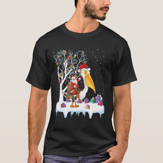 Pelican Bird Älskare Julafton Gift Santa Riding Pe T Shirt (Framsida)