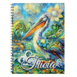 Pelican Bird in Wonderland Blommigt Personlig  Anteckningsbok