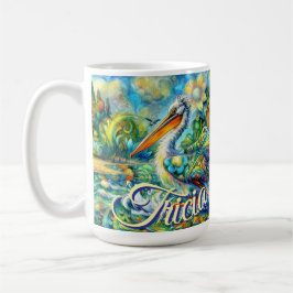 Pelican Bird in Wonderland Blommigt Personlig  Kaffemugg