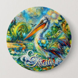 Pelican Bird in Wonderland Blommigt Personlig  Knapp