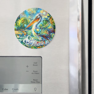 Pelican Bird in Wonderland Blommigt Personlig Magnet