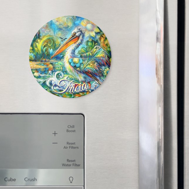 Pelican Bird in Wonderland Blommigt Personlig  Magnet (In Situ (Fridge))