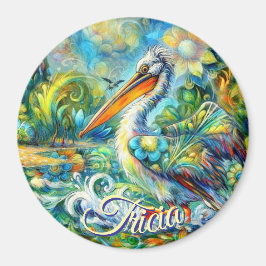 Pelican Bird in Wonderland Blommigt Personlig  Magnet