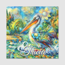 Pelican Bird in Wonderland Blommigt Personlig  Namnbricka