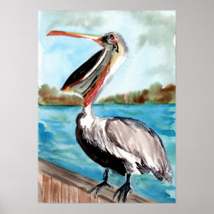 Pelican Bird på en Pier Poster