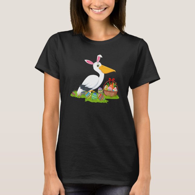 Pelican Bird Påskägg Hunting Bunny Pelican Öster T Shirt (Framsida)
