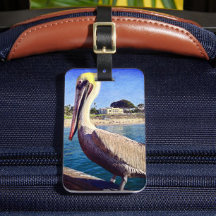 Pelican Bird Photo California Beach Pier Anpassnin Bagagebricka