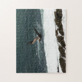 Pelican Bird som flyger i Stilla havet Sten Pussel