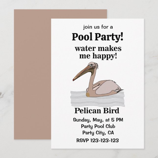 Pelican Bird Strand Pool Party Inbjudningar (Fram/baksida)