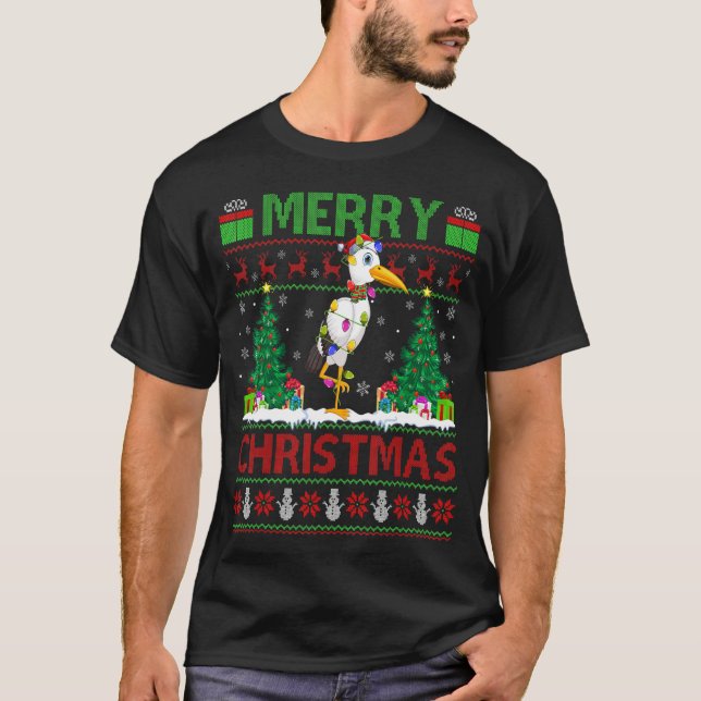 Pelican Bird   Xmas Tree Ugly Santa Pelican Christ T Shirt (Framsida)