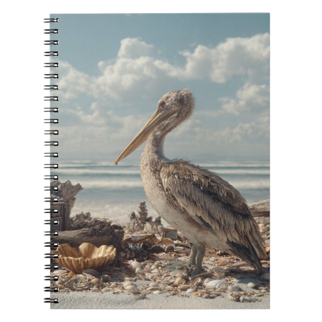 Pelican by Seashell Shore Notebook Anteckningsbok (Framsidan)