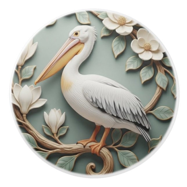 Pelican Fågel Art Nouveau Falsk Relief Mint Knopp (Framsidan)