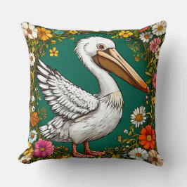 Pelican Fågel Blommig Kustlig Blommande Natur Deko Kudde