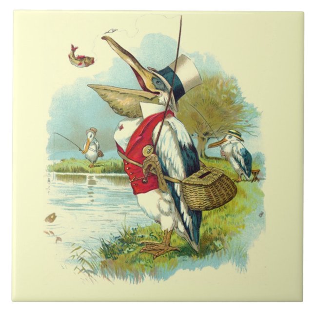 PELICAN FISHING ,grädde Kakelplatta (Framsidan)