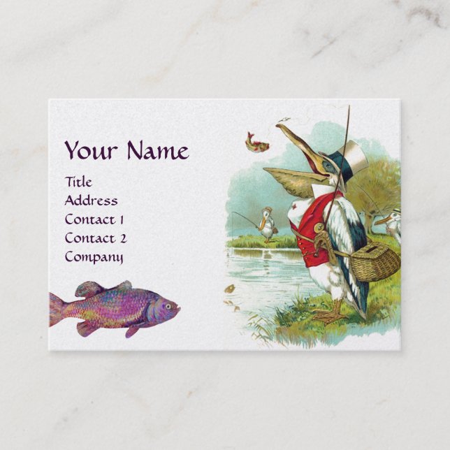 PELICAN FISHING MONOGRAM, White Pearl Visitkort (Framsida)