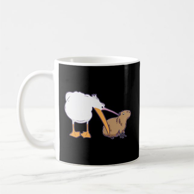Pelican försöker äta Capybara Kawaii Meme Kaffemugg (Vänster)