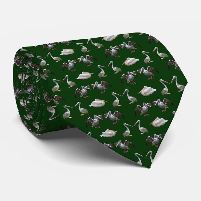 Pelican Frenzy Tie (Mörk grönt) Slips (Rullad)