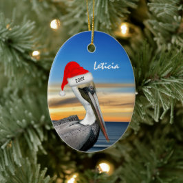 Pelican i jultomten julgransprydnad keramik