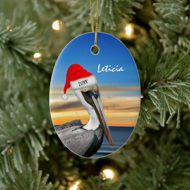 Pelican i jultomten julgransprydnad keramik (Träd)