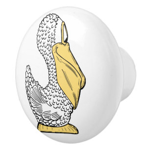 Pelican illustration Barns rumskeramiska knopp