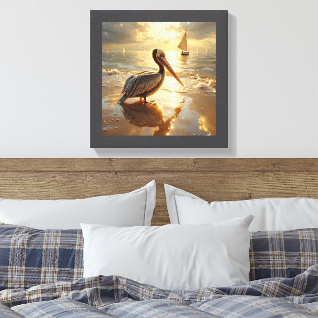 Pelican in the morning glow of sunrise canvastryck (Insitu (sovrum))