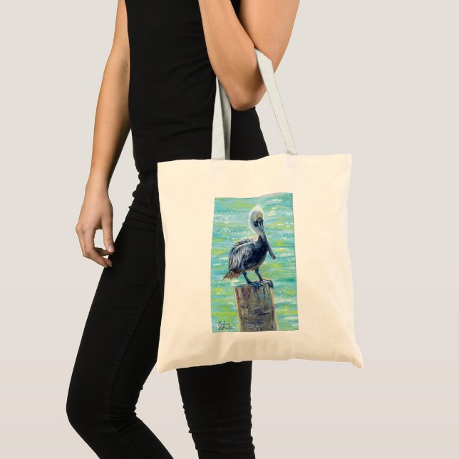 "Pelican on a Pole" Tote Bag Tygkasse (Framsida (produkt))
