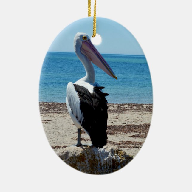 Pelican på Beach Sten, Julgransprydnad Keramik (Baksidan)